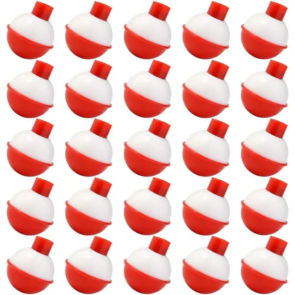 50 PCS 1 Inch Round Push Button Float Fishing Bobbers Red and White ABS Material
