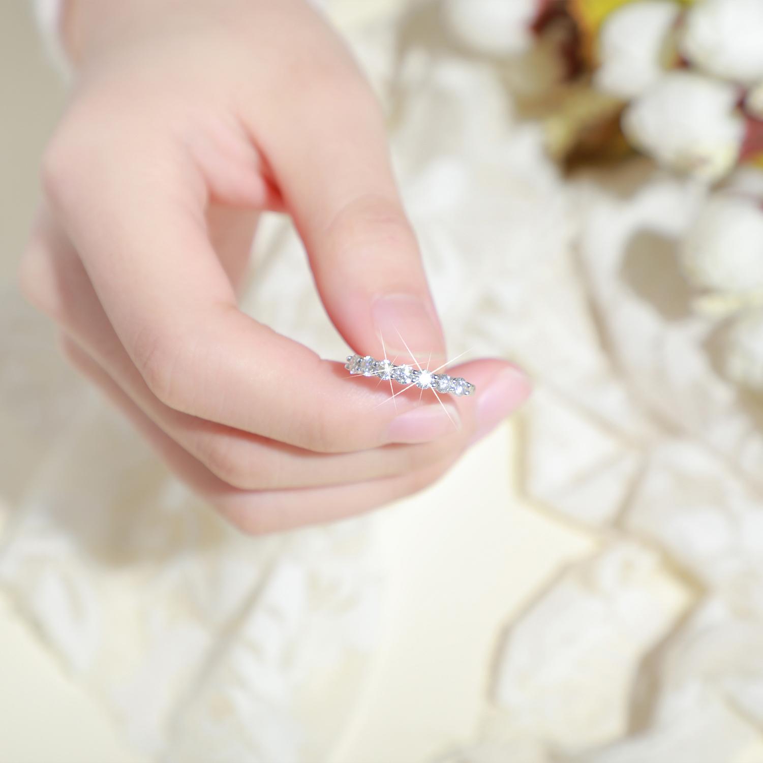 【#R33】UCCIYO D Color Synthetic Moissanite Rings For Women 7 Stones Ring 925 Sterling Silver Daily Jewelry Gift