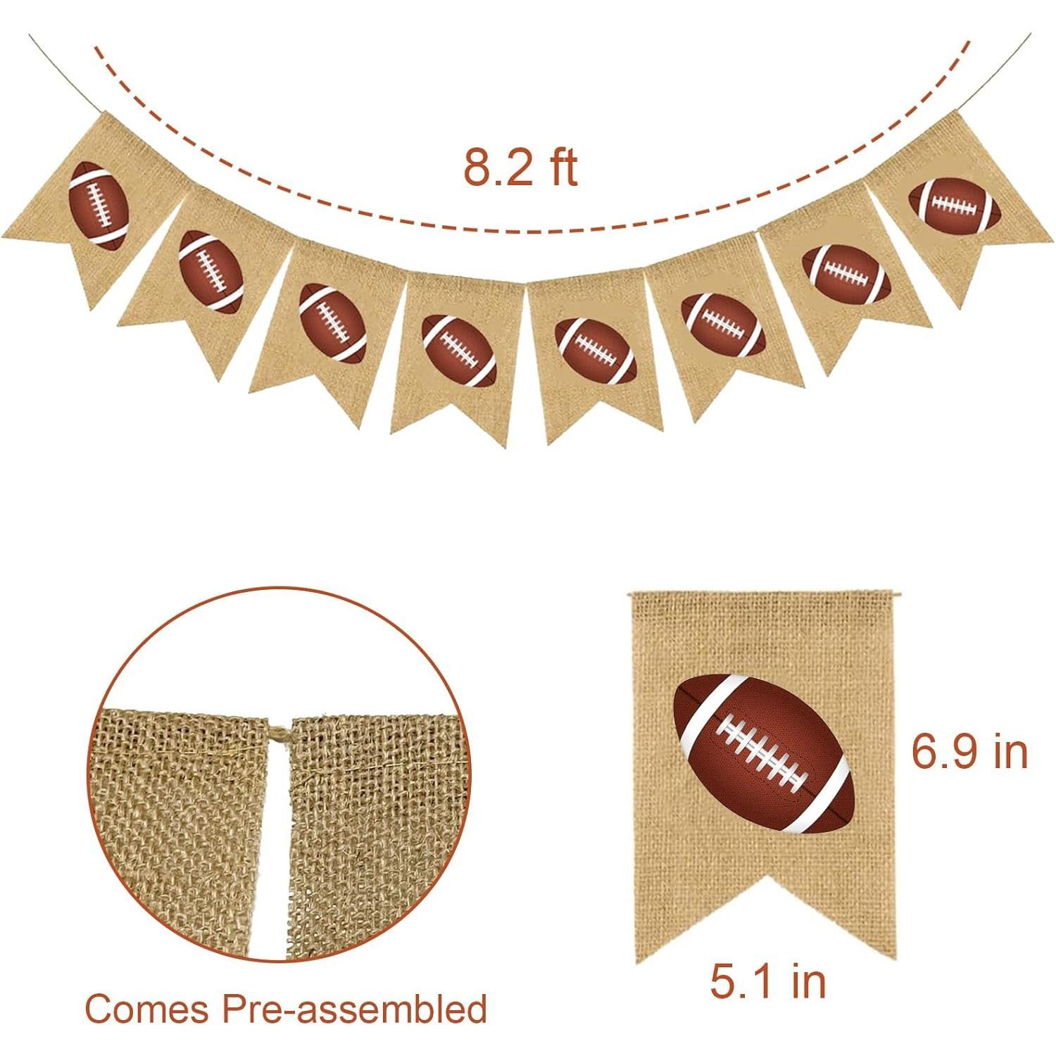 Football Banner  Party Burlap Bunting Banner  Theme Birthday Supplies Mantel Decoration
