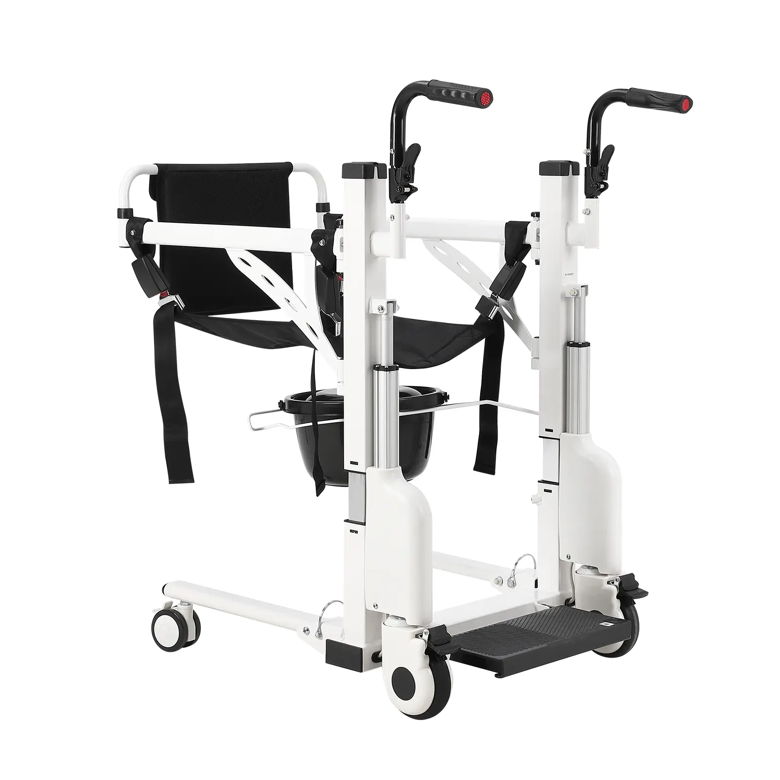 Electric Patient Lift Transfer Chair for Home Use – Hydraulic Mobility Aid - 180° Split Seat - Bedside Commode and Bathroom Wheelchair - Ideal for Seniors and Limited Mobility