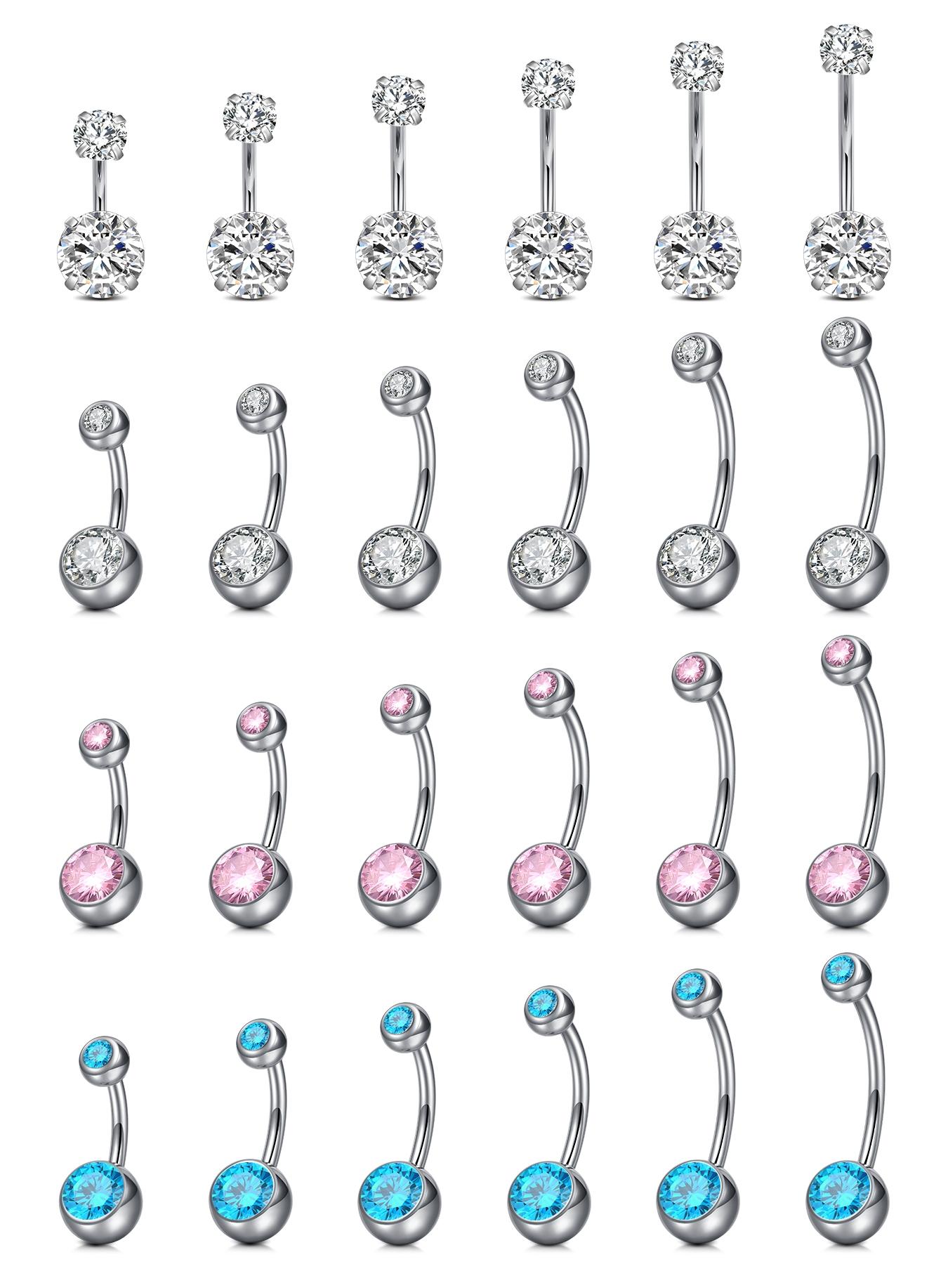 14Gauge Belly Button Rings, G23 Titanium Alloy Cubic Zirconia Navel Barbell Rings Body Piercing Jewelry 6/8/10/12/14/16mm