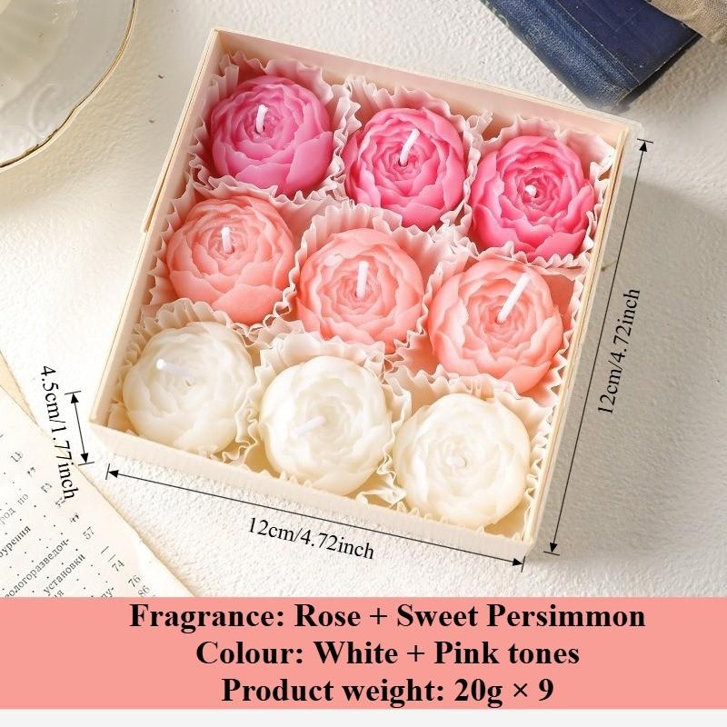 9pcs 3D Peony Gradient Candles - Smokeless Birthday Decorative Candles for Romantic Proposal, Confession & Party Decor, Home Table Centerpiece, Cozy Ambiance for Living Room, Bedroom, Ideal Gift for Anniversary, Valentine's Day & Holiday Celebrations