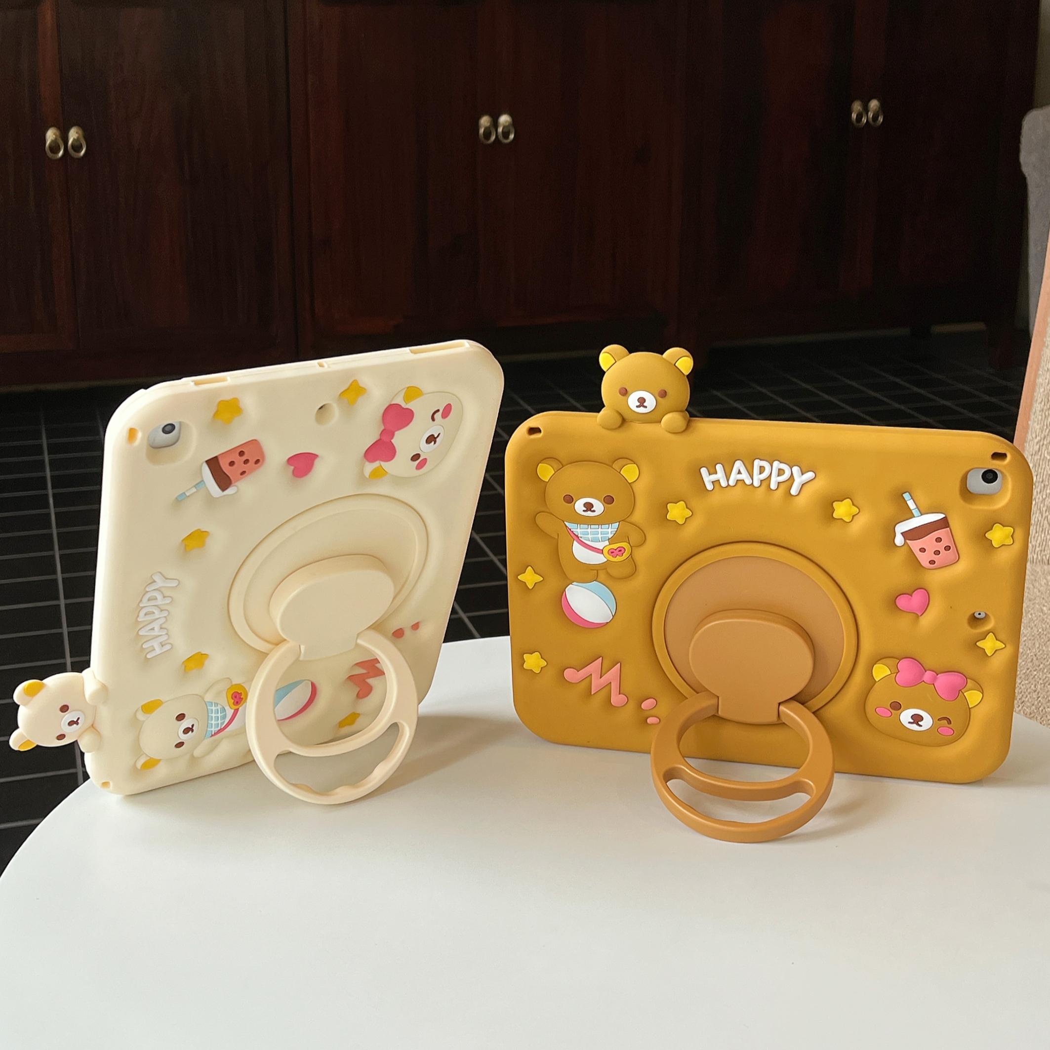 For IPad Air Mini 2 3 4 5 6 7 10.9 Pro 11 9 8 7th 10.2 10.5 GenA16 Child 3D Easy bear Tablet pen slot Protective Same phone case