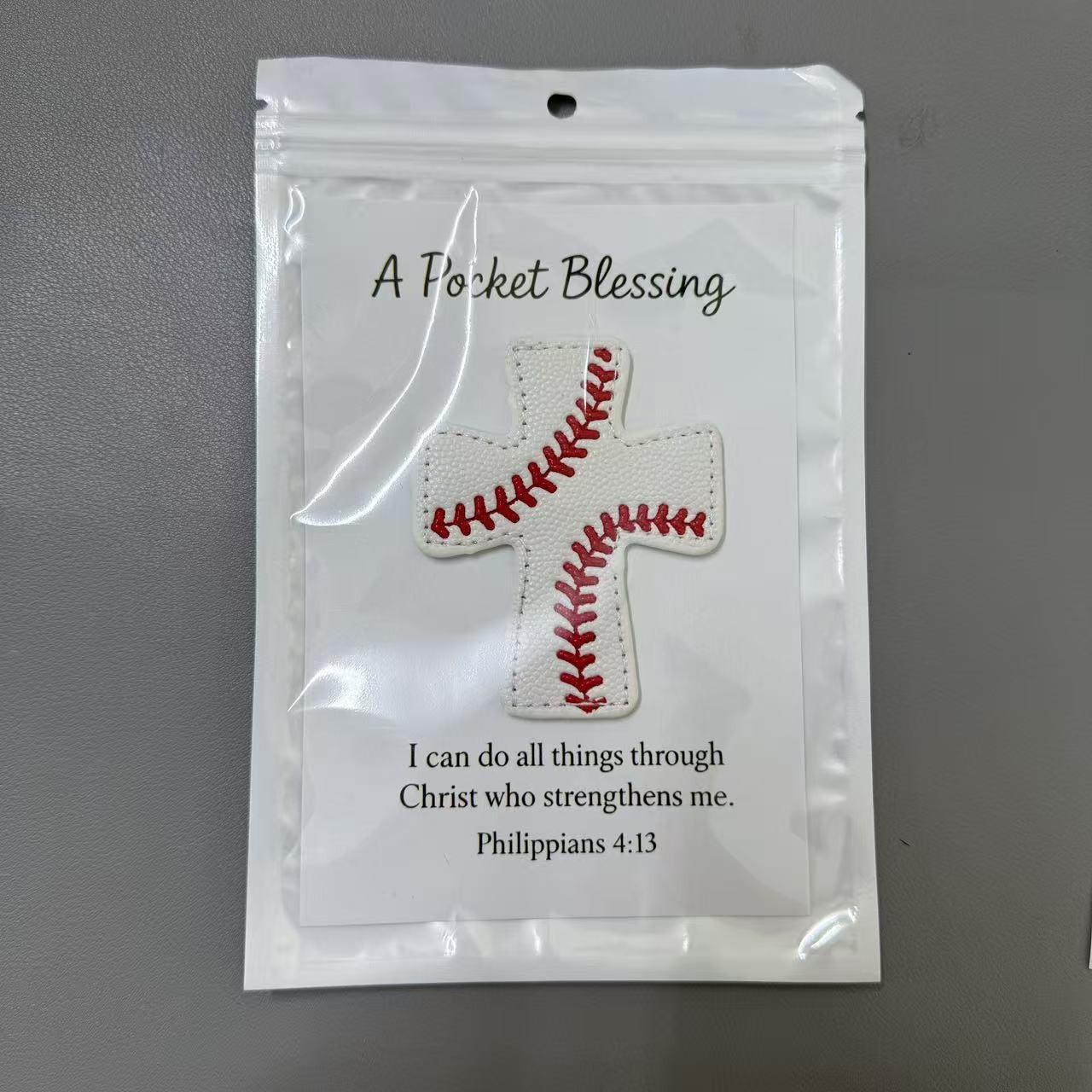 Pocket Blessing Baseball Cross Leather Encouragement Card, Faith Gift for Athletes, Inspirational Sports Souvenir