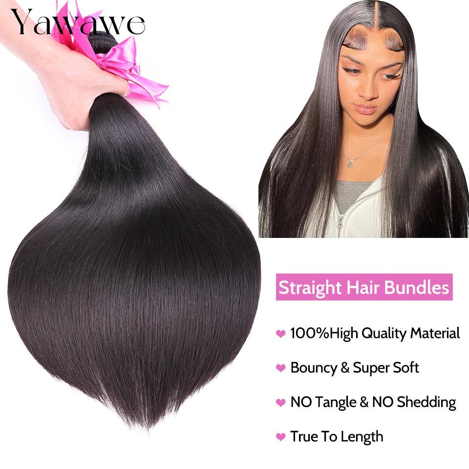 Yawawe Hair Malaysian Straight Human Hair Bundles 1/3/4 Bundles Natural color Raw Human Hair Extensions for Women