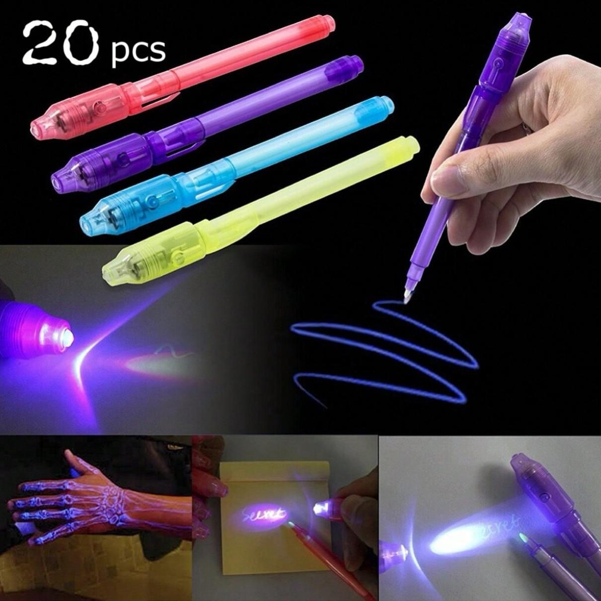 5/20pcs Invisible Ink Pen Set, Write Secret Messages, Includes UV Light for Revealing, Random Color Pen Holder, Fun Gift Idea