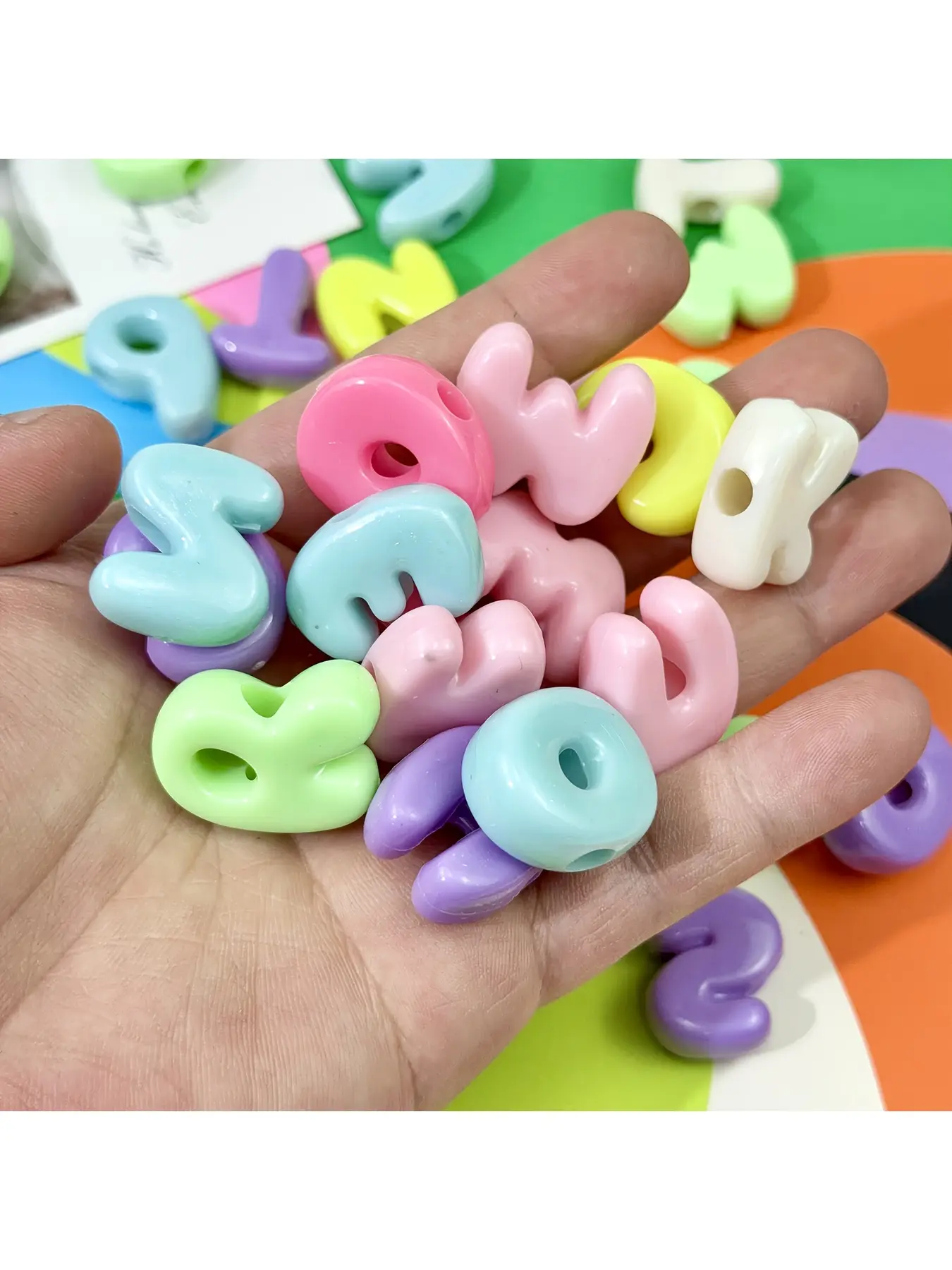1 LB Approx 350Pcs Fun Colorful 3D Letter Beads, Unique A-Z Alphabet Large Hole Acrylic Beads, 6mm Letter Beads for Necklaces, Bracelets & Phone Chains, DIY Jewelry Making Supplies (Material: Acrylic)