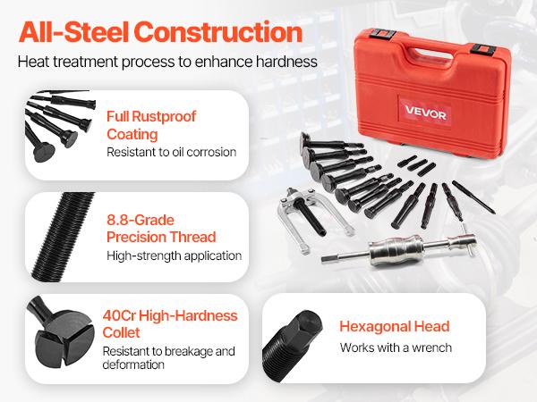 VEVOR Blind Hole Bearing Puller Set, 16-in-1 Inner Bearing Race and Seal Extractor Kit, 16 PCS Slide Hammer Pilot Insert Inner Internal Bearing Removal Tool Set with 10 Split Collets and Counterstay VEVOR Blind Hole Bearing Puller Set, 16-in-1 Inner Bearing Race and Seal Extractor Kit, 16 PCS Slide Hammer Pilot Insert Inner Internal Bearing Removal Tool Set with 10 Split Collets and Counterstay