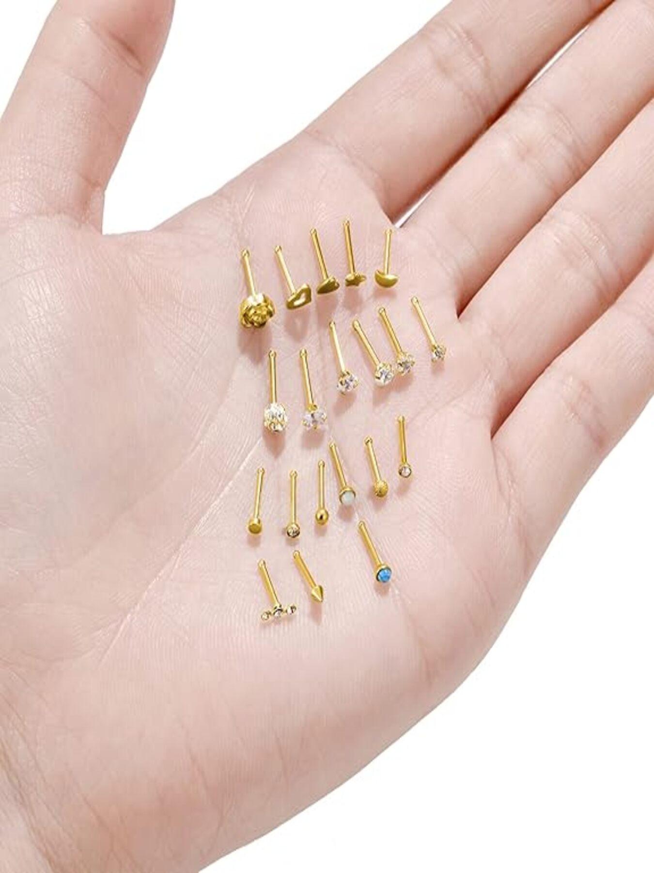 20 Pcs Nose Rings Trendy & Dazzling Style (Multiple Styles with Shiny Crystal Accents & Straight Bar-Shaped Design) for Women & Girls (Daily Wear, Parties & Piercing Styling)