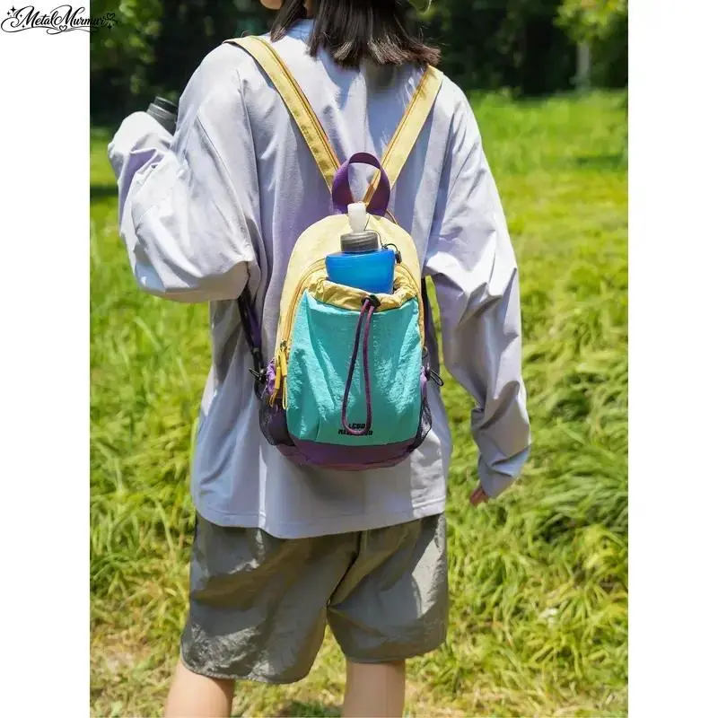 Unisex Lightweight Color Block Casual Nylon Mini Backpack - Small Sports Pack, Daypack, Water-Resistant, Adjustable Straps, Compact for Hiking & Travel Camping Gear