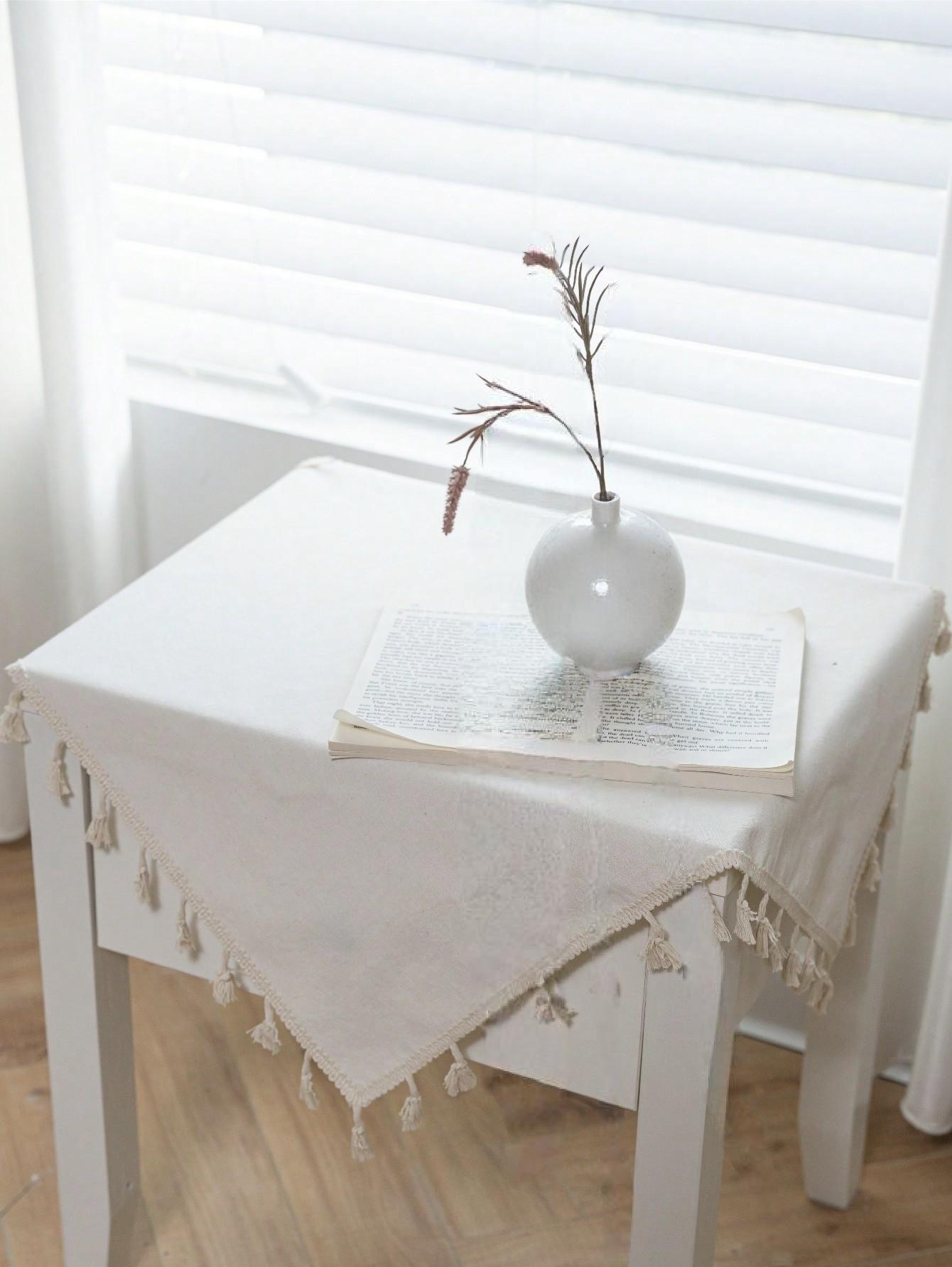 1pc Tablecloth with Fringe, Square Woven Design, Ideal for Kitchen, Dining Table, Tea Table, Elegant Home Decor Accessory