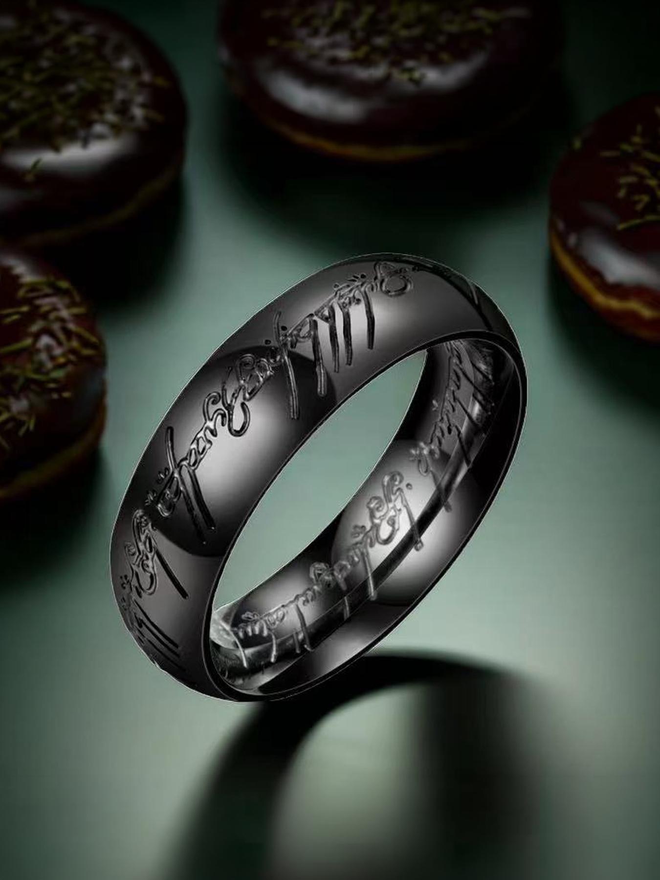 3-piece set of "The Lord of the Rings" themed, Instagram-style engraved rings, including men's and women's styles # Jewelry / Stainless Steel / Colorfast / Hypoallergenic / Couple / Festival / Party / Ideal Gift