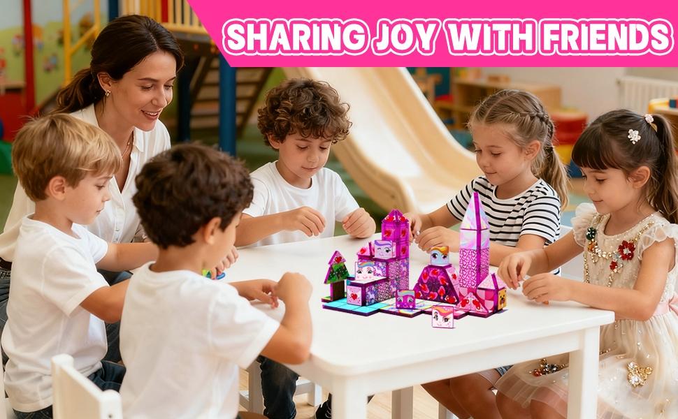 【New Sticker Set】60PCS,1.48inch Creative Sticker Magnetic Tiles,My Little Pony，Magnet Building Blocks Cubes Construction Stacking Educational Assembly Toy Preschool STEM Play Creative Playboard for Toddler Kids Ages 3+,Kids Toys best gift