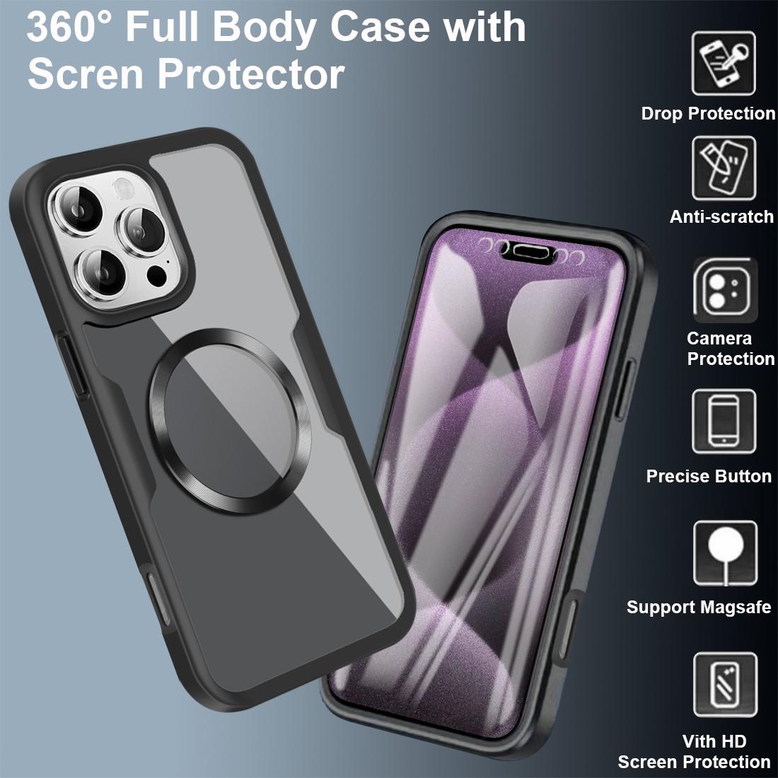 Screen Full Coverage Silicone Case, Ultra-Thin Transparent Magnetic Charging, Anti-Fingerprint Drop Proof Scratch Protection for iPhone