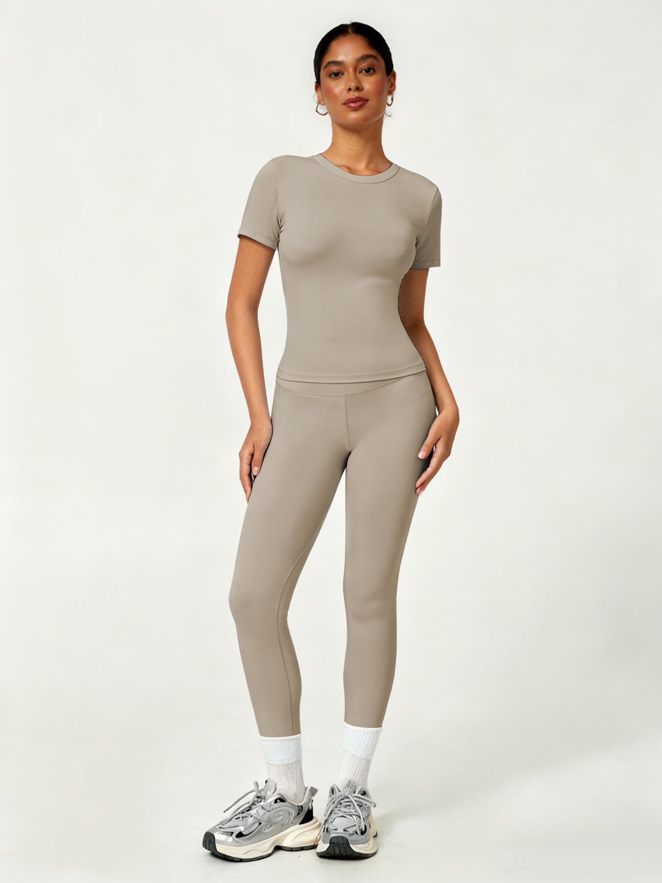 Women's Sporty Yoga Set, Soft Breathable Short-Sleeve Top & Skinny Elastic Pants, Sportswear for Fitness, Running and Outdoor Activities