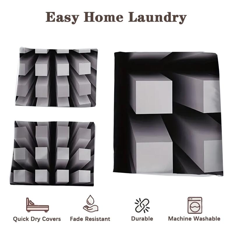 3D Block Theme Reversible Bedding Set, Soft Polyester Duvet Cover and Pillowcase, Bedroom Decoration, Comfortable and Stylish, Modern Bedding Set