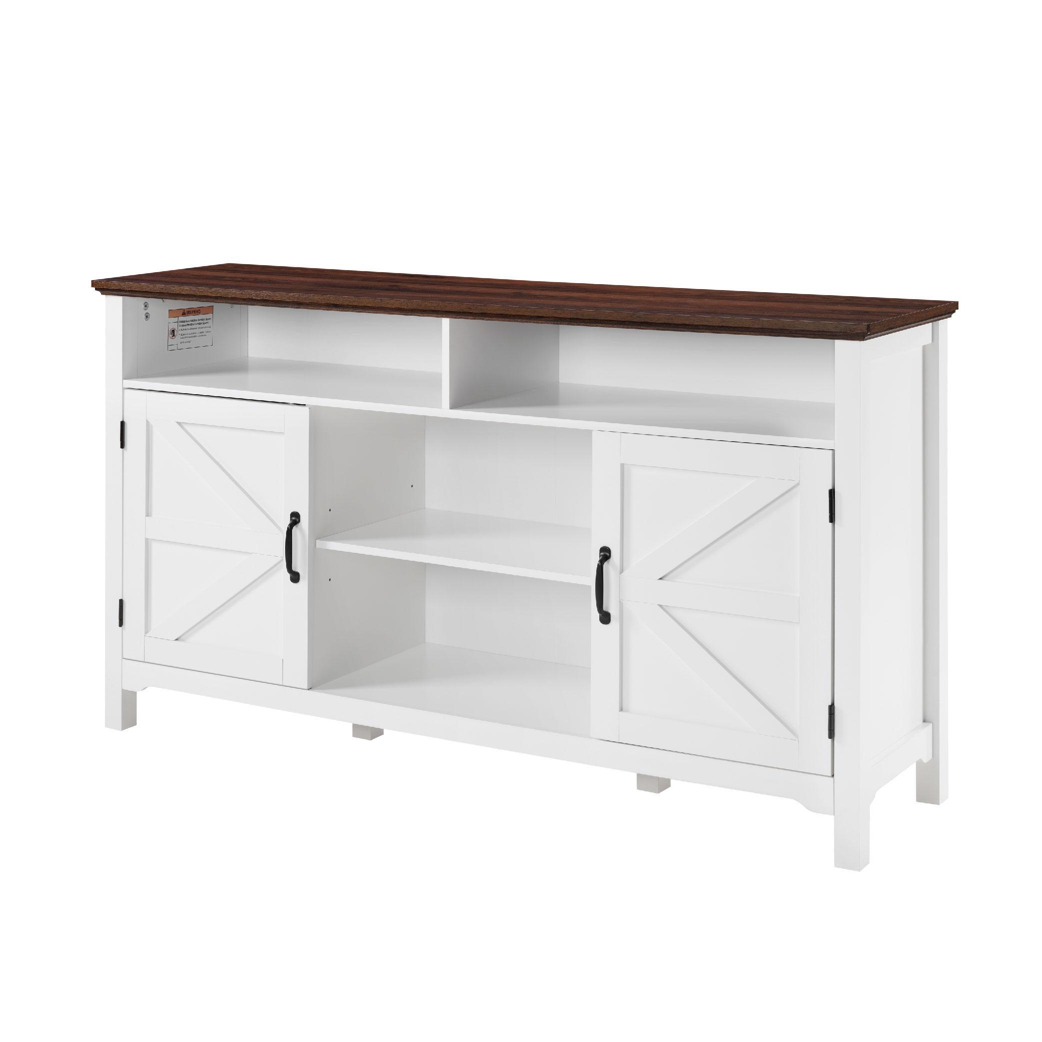 【TikTokShopBlackFriday】Farmhouse Buffet Sideboard Cabinet with Barn Doors, 58" Rustic Kitchen Storage Cabinet with Adjustable Shelves, Antique White Coffee Bar Cabinet for Dining Room, Living Room, Entryway TV Stand