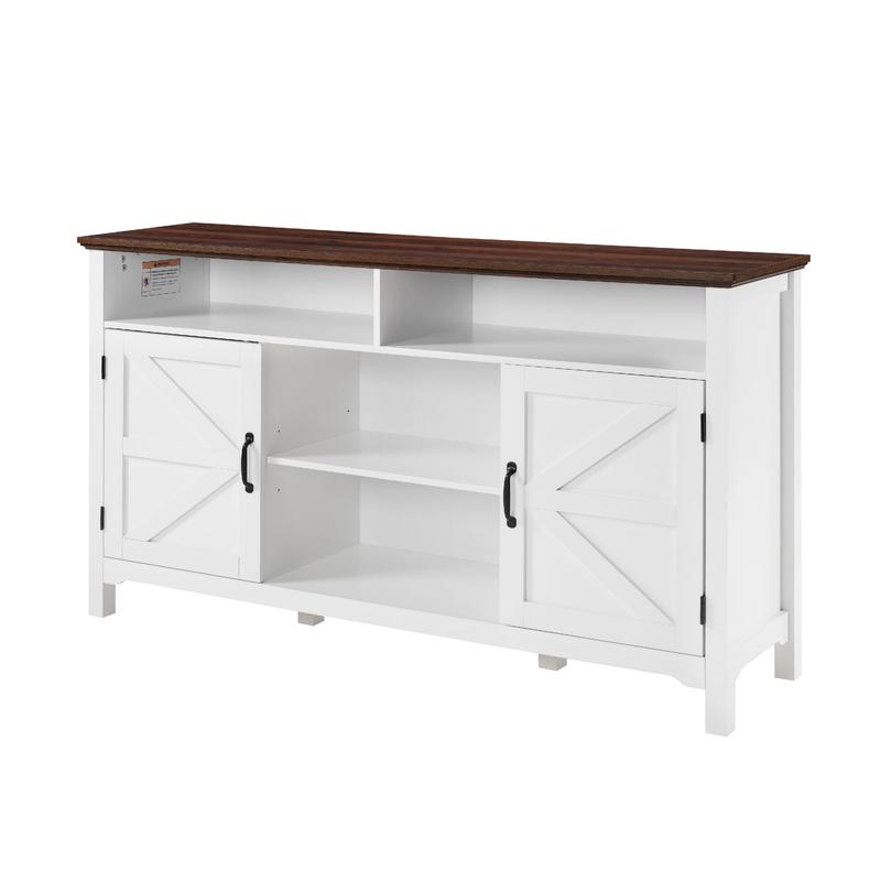 【TikTokShopBlackFriday】Farmhouse Buffet Sideboard Cabinet with Barn Doors, 58" Rustic Kitchen Storage Cabinet with Adjustable Shelves, Antique White Coffee Bar Cabinet for Dining Room, Living Room, Entryway TV Stand