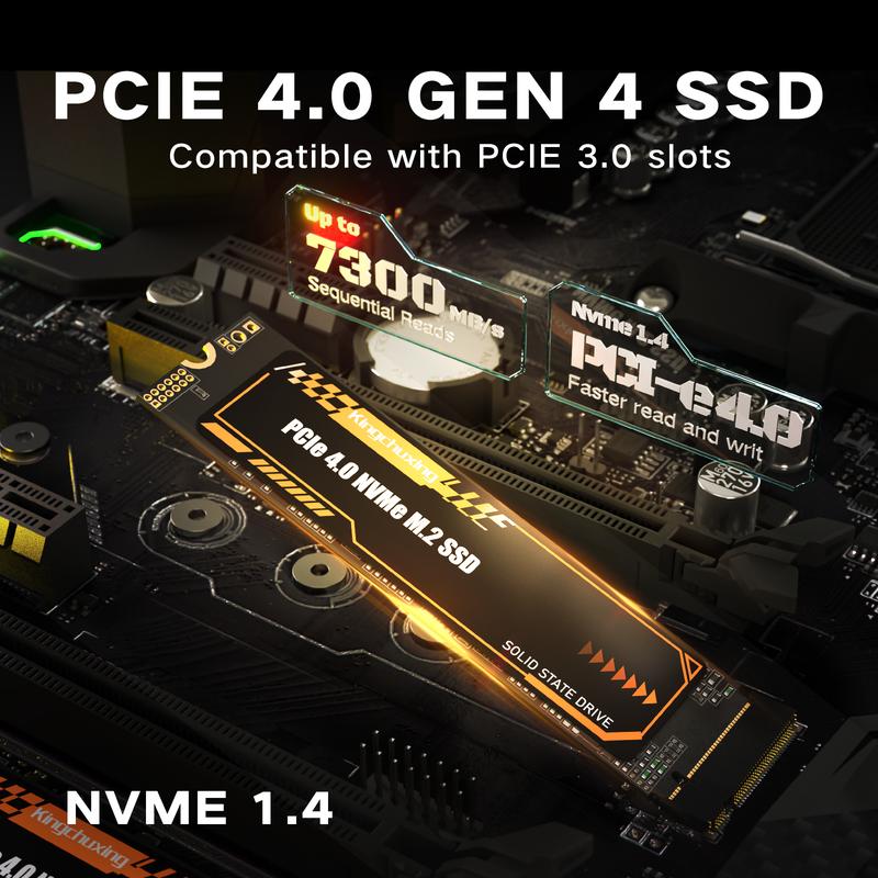 Kingchuxing M.2 2280 NVMe SSD Internal Solid State Drive - PCIe 4.0 Gen 4x4 - Up to 7300 MB/s, SSD with Heatsink, Suitable for PlayStation 5 Enthusiasts, IT Professionals