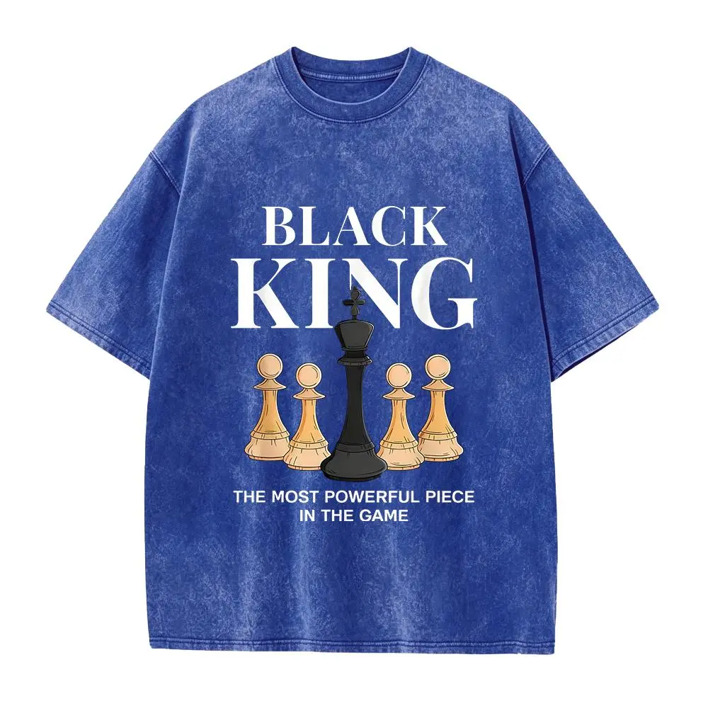 Men's Graphic T-Shirt with 'The Most Powerful Piece' Chess King Print, Breathable 100% Cotton Relaxed Fit Short Sleeve Tee