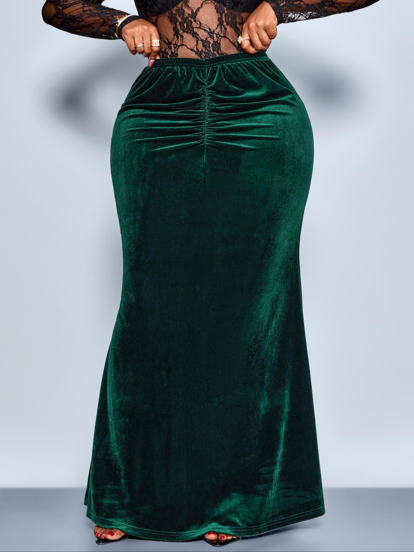 Elegant High Waist Plus Size A-Line Fitted Skirt for Women, Fall Winter Fashion, Plain Pattern, Perfect for Christmas & Valentine's Day, Womenswear