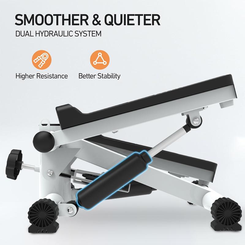Mini Stepper for Fitness, Stair Stepper with Resistance Band, Mini Stepper with 300 lbs Weight Capacity, Hydraulic Fitness Stepper with LCD Display (Black+White)