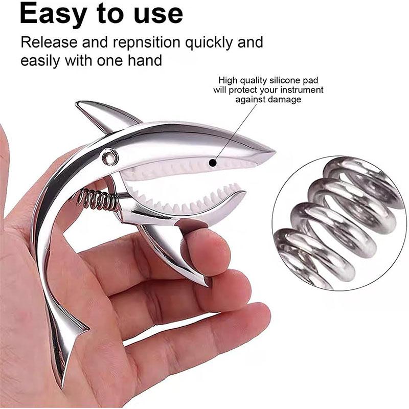 Sharks Shape Guitar Capo, Acoustic Capo, Electric Guitars Capo, Premium Zinc Alloy Guitar Accessories, Guitar Chord Presser for Ukulele Mandolin Banjo Bass