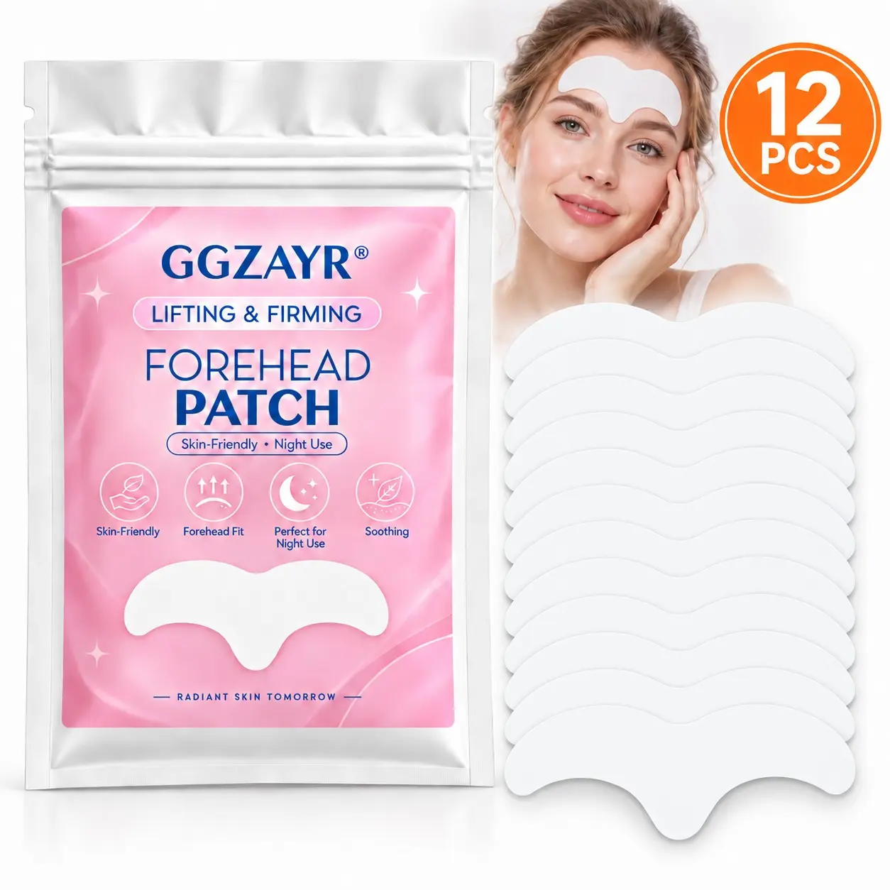 GGZAYR Forehead Patch, 12 Forehead Patches Lifting & Firming, Skin-Friendly Forehead Care Patches for Night Use and Daily Routine