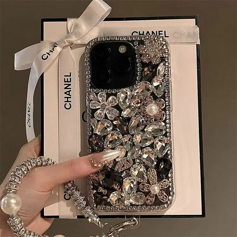 Luxurious rhinestone flower case suitable for Apple 17/16 Pro Max, iPhone 15 full diamond case, 14 protective cover, 13