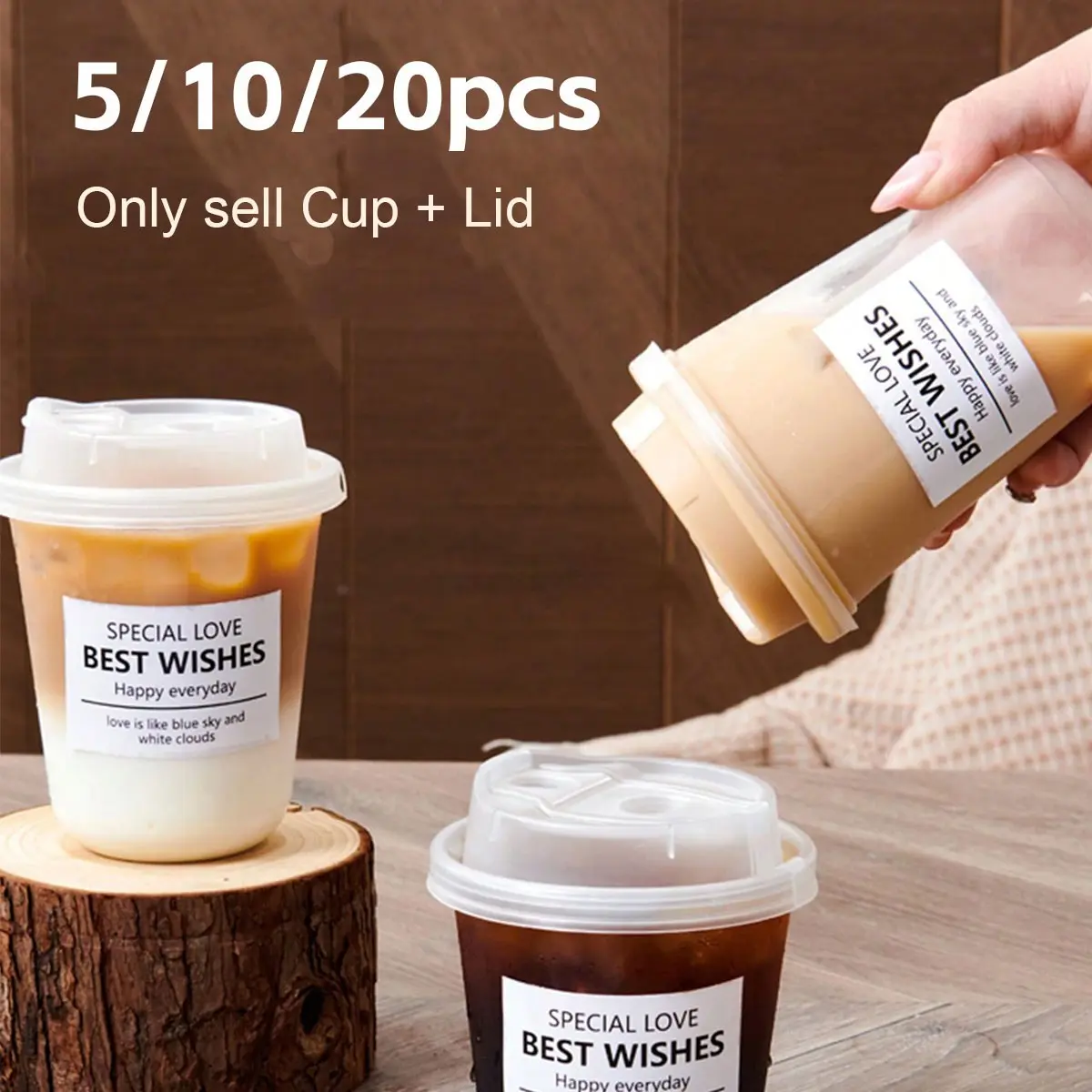 Thick Pet Coffee Cups, Insulated Plastic Cups with Lid, Leak-Proof, Heat Resistant, Ideal for Coffee, Milk Tea, Juice, Takeout or Home Use