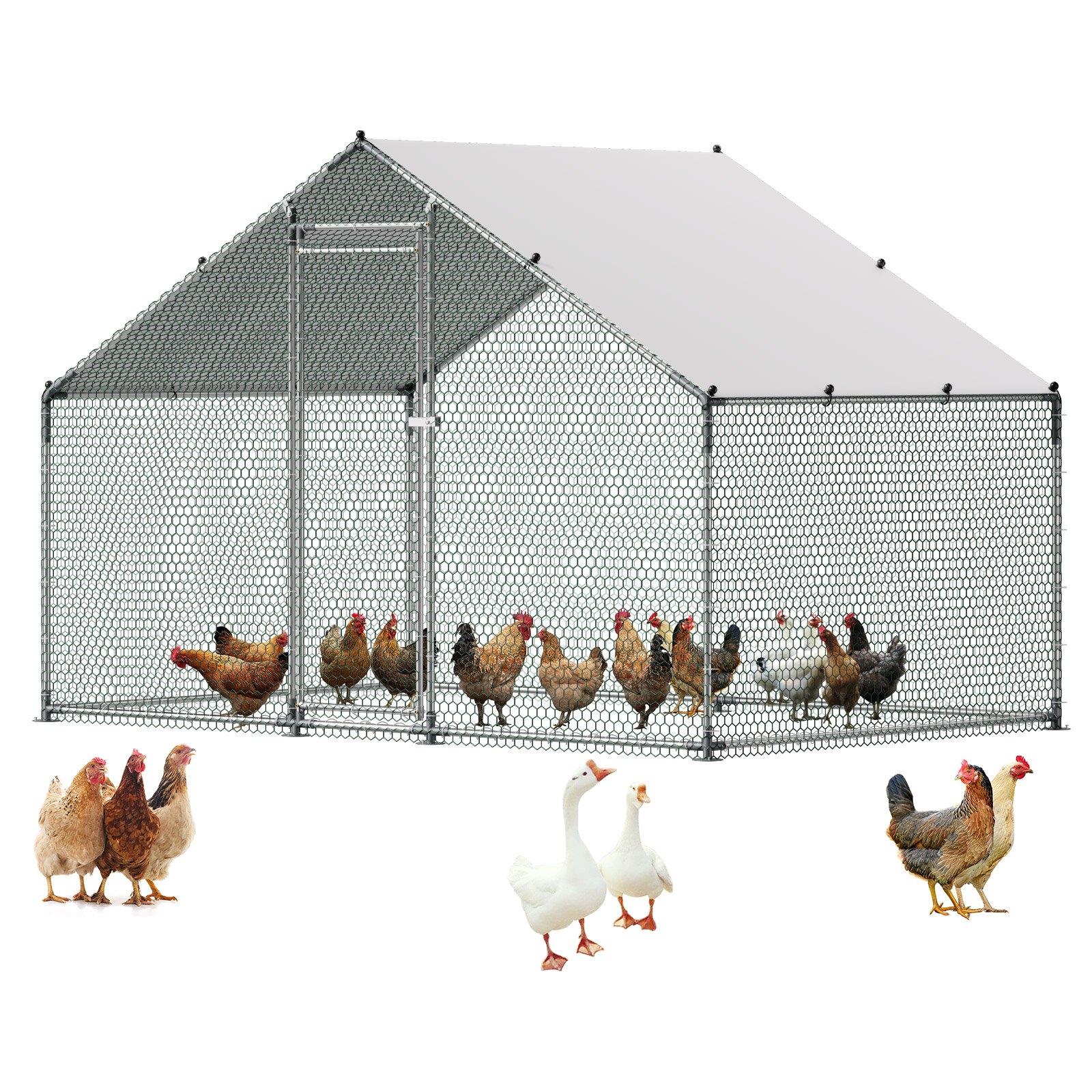 fathersdaygift  VEVOR Metal Chicken Coop, 9.8x6.5x6.5ft Large Walk-in Chicken Runs with Cover, Spire Roof Hen House Enclosure with Security Lock, Outdoor Duck Rabbit Cage Poultry Pen for Backyard, Farm, Yard