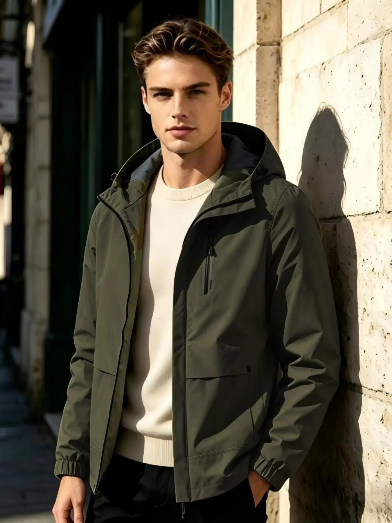 Men's Hooded Windproof Waterproof Jacket, Lightweight Breathable Outdoor Hiking Camping Travel Coat, Daily Commute Wear