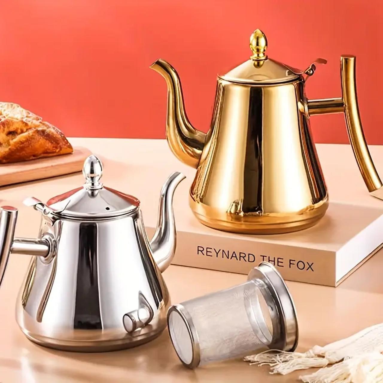 Stainless Steel Coffee Pot with Filter, Modern Coffee Pot, 1 Count Large Capacity Coffee Pot with Handle, Tea Pot for Home Kitchen