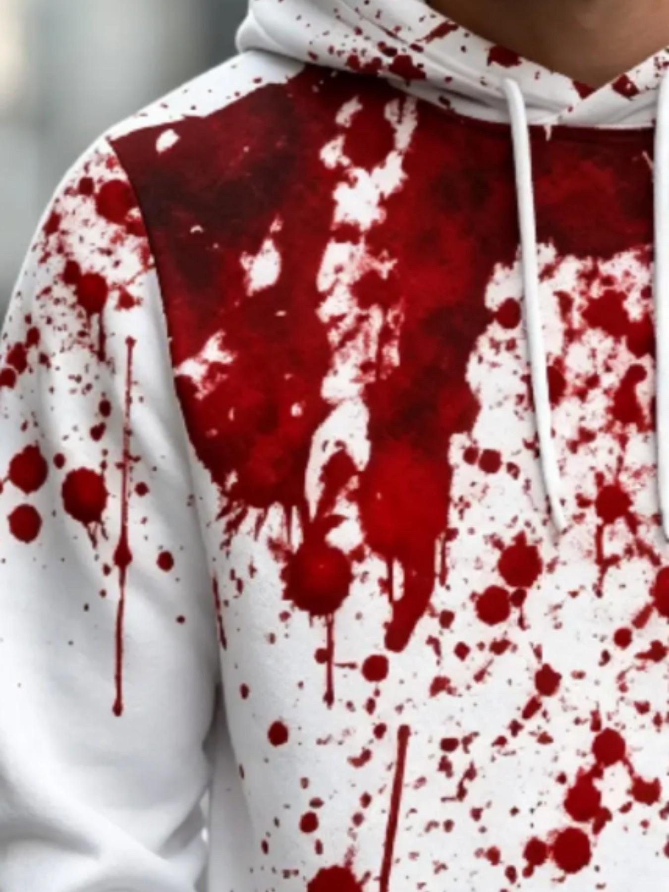 Men's Drawstring Pullover Hoodie Sublimation Fabric White Base Full Coverage Splattered Blood Stain Vertical Drip Print Graphic Sweatshirt Long Casual Fit Horror Streetwear Halloween Party Cosplay Daily Outdoor Top