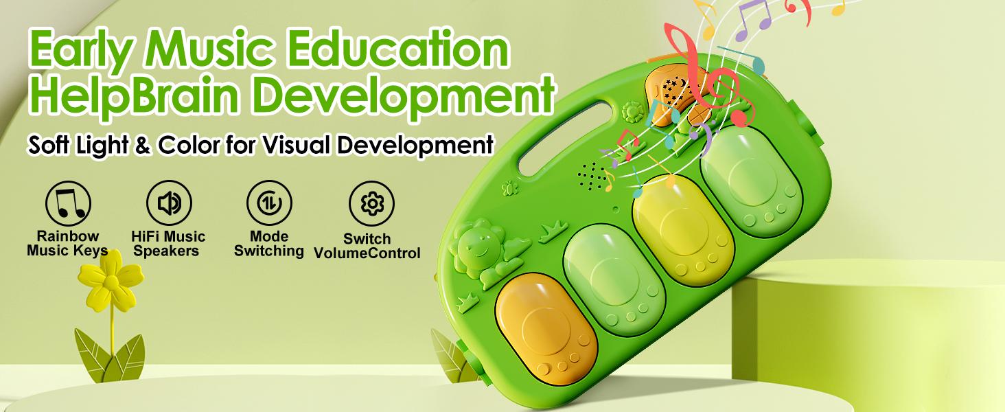 Baby Play Mat Baby Gym,Funny Play Piano Tummy Time Baby Activity Mat with 5 Infant Sensory Baby Toys, Music and Lights Boy & Girl Gifts for Newborn(Green)