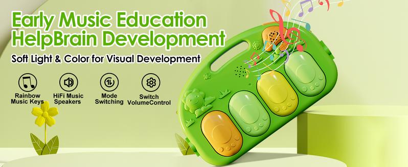 Baby Play Mat Baby Gym,Funny Play Piano Tummy Time Baby Activity Mat with 5 Infant Sensory Baby Toys, Music and Lights Boy & Girl Gifts for Newborn(Green)