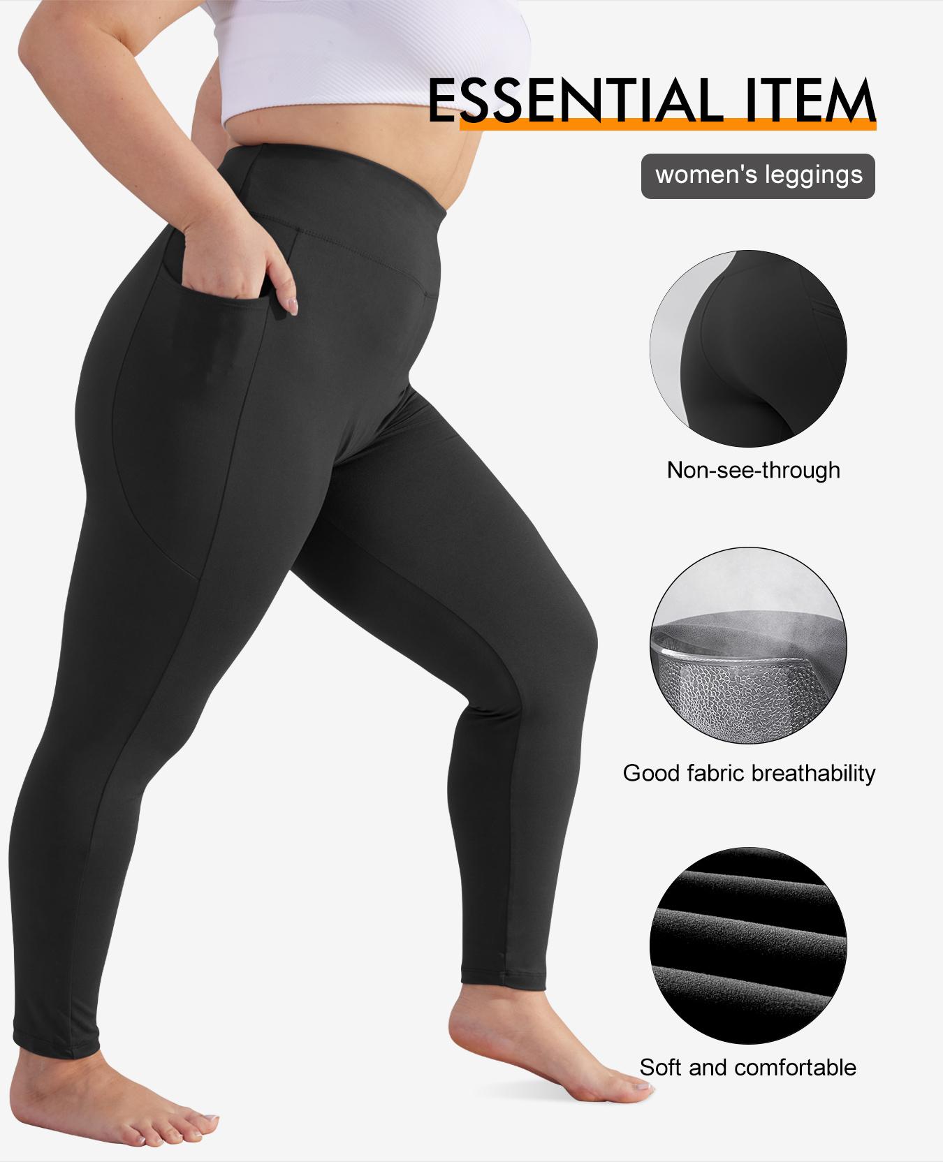 Plus Size Solid High Waist Fitted Leggings with Pockets, High Elastic Four-Way Stretch, All-Day Comfort Fit, 3-Pack Fashionable & Versatile Leggings