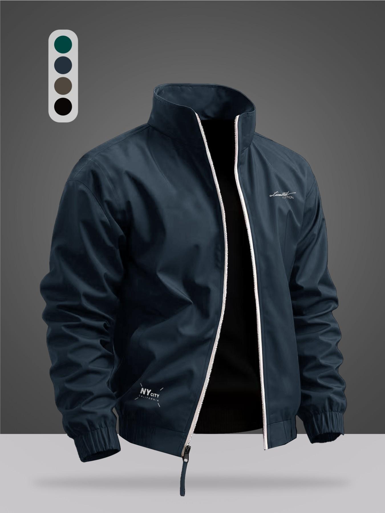 Men's Lightweight Waterproof Colorblock Letter Print Jacket, Windproof Durable Outdoor Casual Cycling Running Coat, Leisure Outdoor Jacket