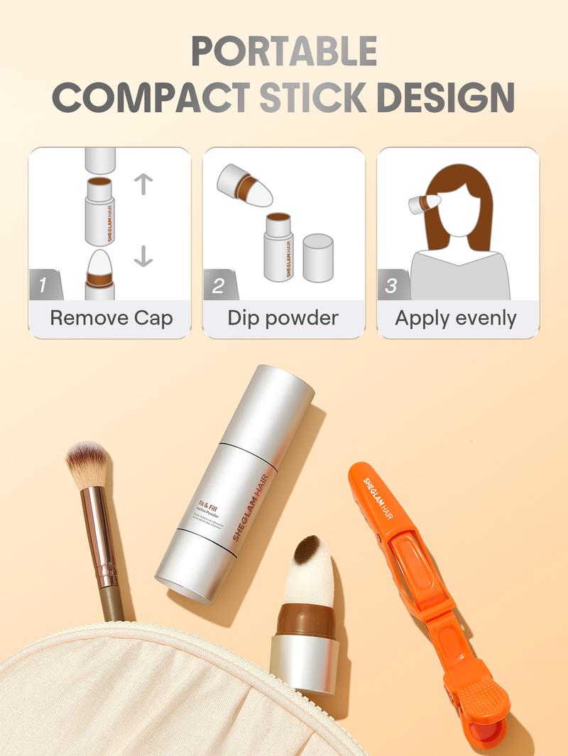 SHEGLAM HAIR Fix & Fill Hairline Powder-Spice,4-IN-1 Hairline Powder Stick For Hairline,Parted Hair,Contour Powder And Brow Powder,Quick Fix For Sparse Hairline,Hair Shadow Powder,Root Touch Up Hair Powder,Long-Lasting Results