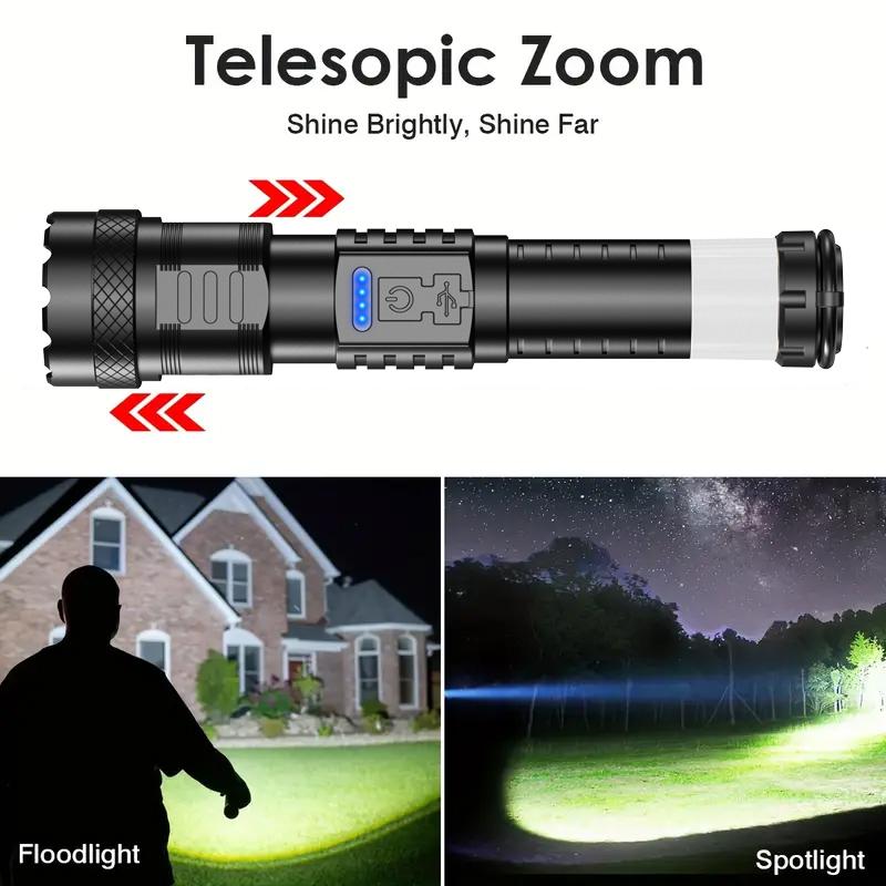 Flashlight Strong Light, 3000 Lumens, Strong Magnetic Attraction, Laser Flashlight, USB Rechargeable, 8 Light Modes, Emergency Red and Blue Lights, International Rescue Lights, For Garage, Garden, Camping, Emergency, Best Gifts