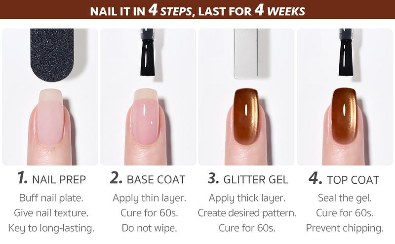 GAOY Sparkling Amber Cat Eye Gel Nail Polish Set with Magnet, Jelly Brown Cat Eye Christmas Gift Idea, Salon UV Gel Manicure and Nail Art DIY at Home