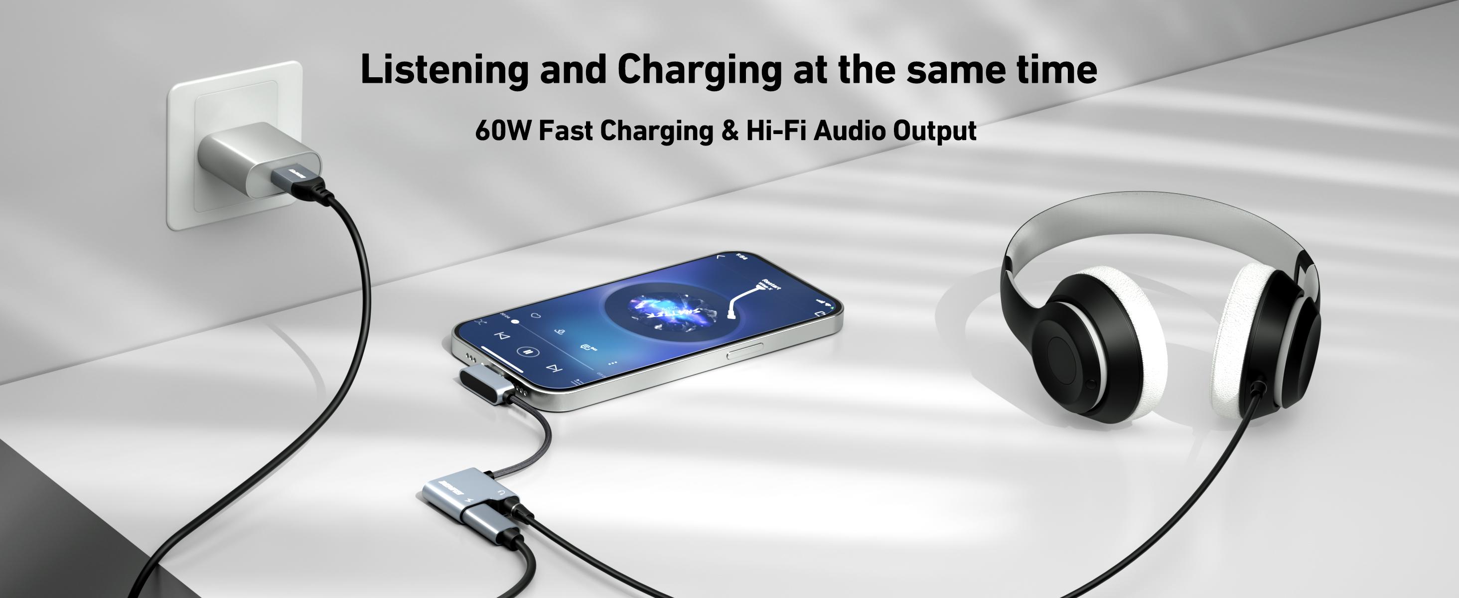 BENFEI USB C to Audio Jack Adapter with 60W Fast Charging, USB-C to 3.5mm Female Headphone Compatible with iPhone 15 Pro Max/15 Pro/15, Samsung Galaxy S24/S23/S22/S21 Ultra, iPad Pro, Pixel 8 Grey BENFEI USB C to Audio Jack Adapter with 60W Fast Charging, USB-C to 3.5mm Female Headphone Compatible with iPhone 15 Pro Max/15 Pro/15, Samsung Galaxy S24/S23/S22/S21 Ultra, iPad Pro, Pixel 8 Grey