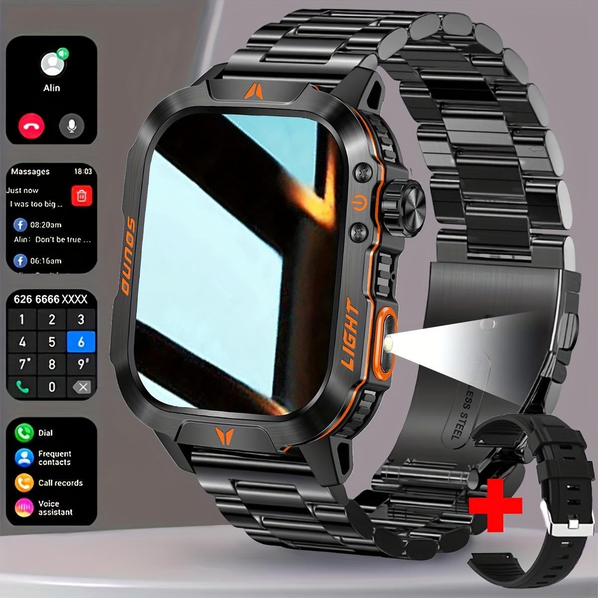 New 2025 manly style Smart Sports Watch With LEDLights Wireless Calling, Message Reminders,Sports Mode, Voice Assistant, Weather Push,Stopwatch, Timer, Stopwatch And OtherFunctions, Smartwatch For Men, CompatibleWith Android And iPhone Phones