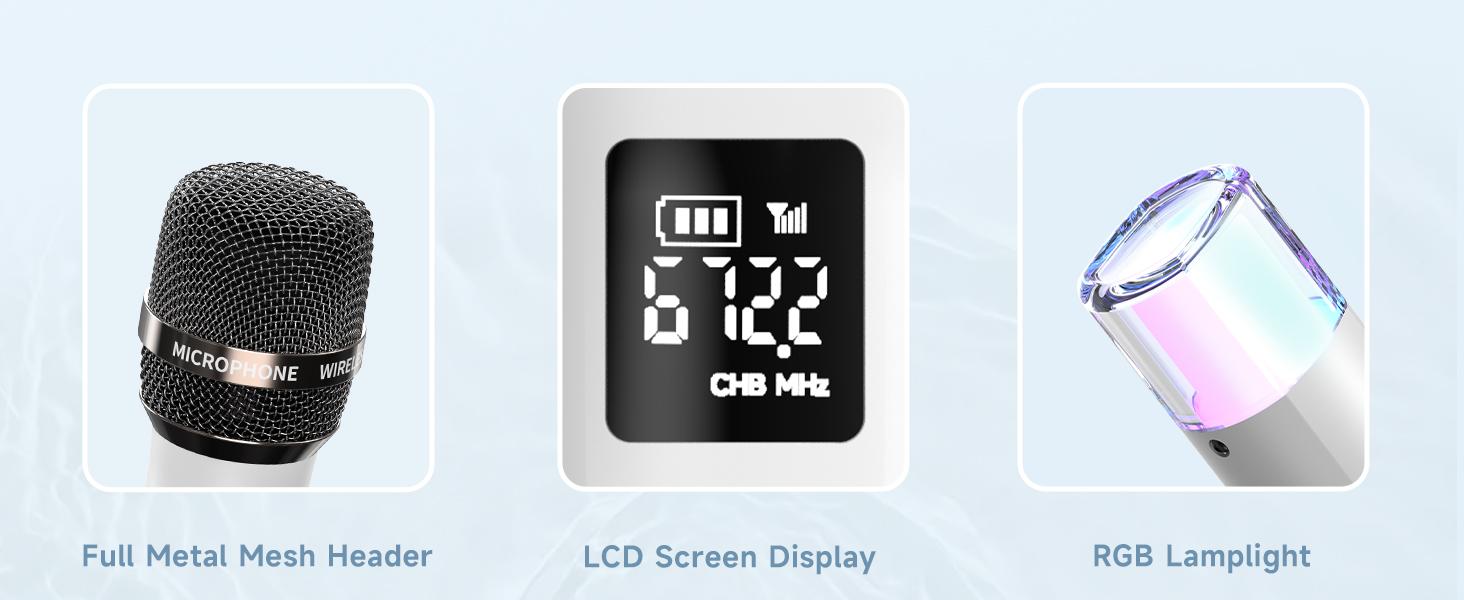 Wireless Microphones, Micorphone with One-to-One Chip Connection and LED Lights, 40H Duration, 200FT Range Receiving, Volume Control Karaoke Micorphone for Singing, Speech, Home Party, YouTube/Tiktok