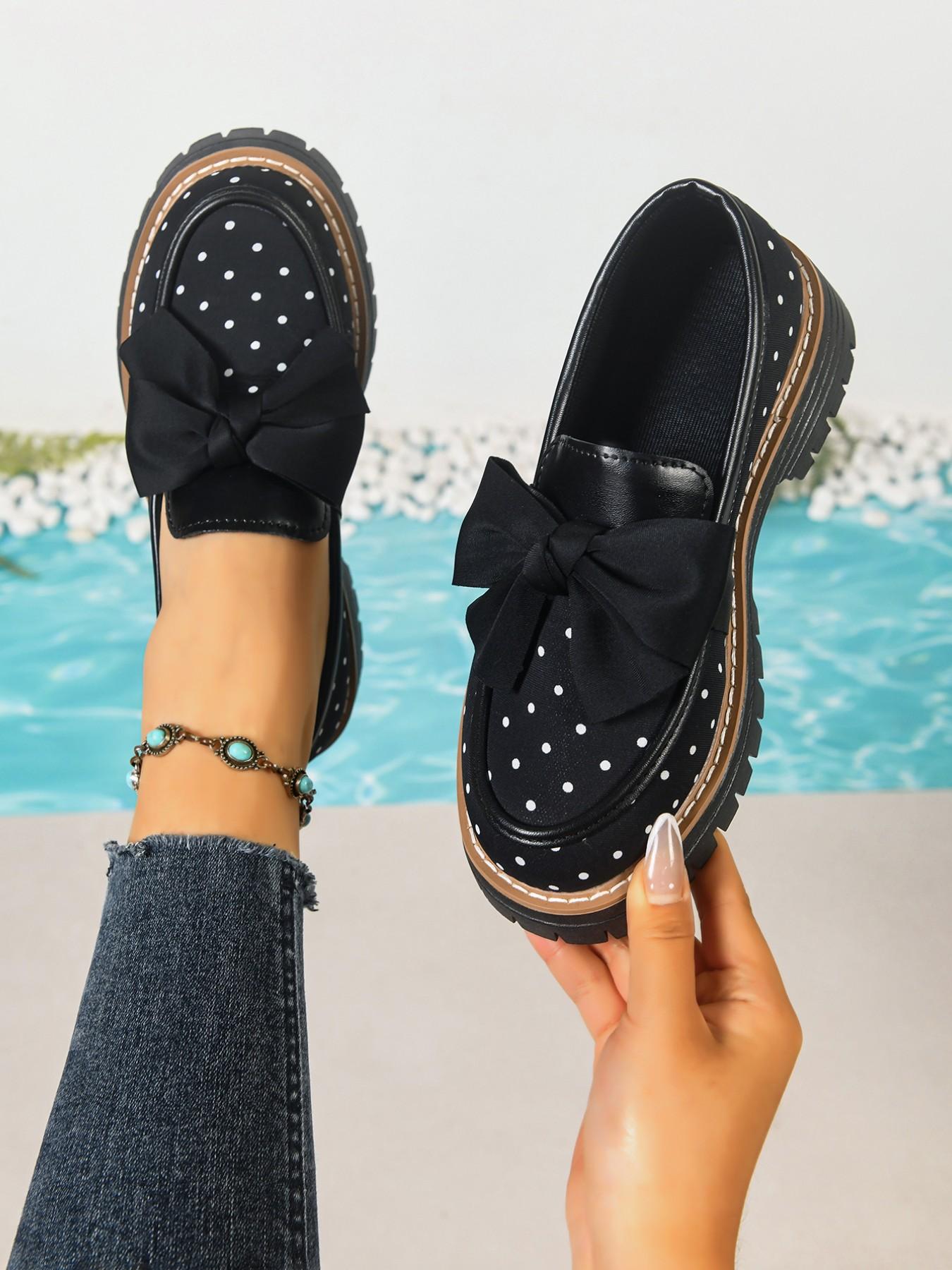 2026 Spring Summer New Zebra Stripe Bow Tie British Style Earl Loafer Slip Ons Thick Sole Small Leather Shoe Chunky Heel Women's Single Shoes