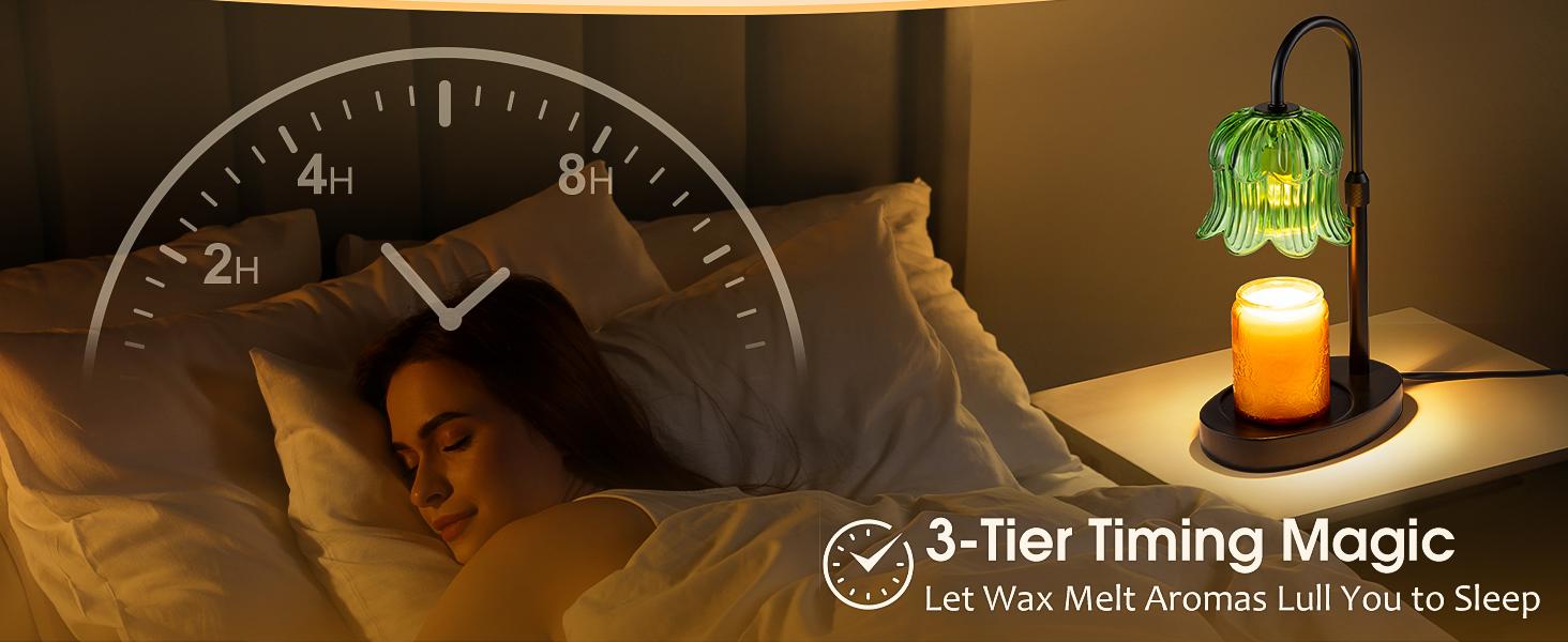 Floral Candle Warmer Lamp with Auto Timer Wax Melter Warmer Decor Flower Decoration Green Adjustable Height 4-Level Brightness 8-Hour Sleep Timer