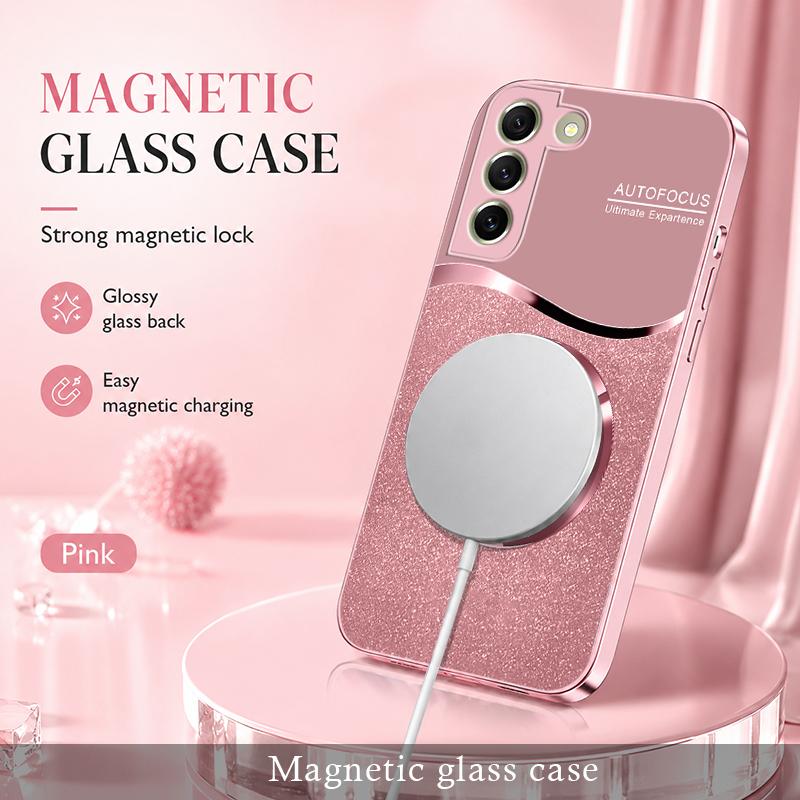 Personalized Initial Letter Rhinestone Magnetic Case for Galaxy S21 Fe 5g, Luxury Glitter Glass Cover with Lanyard Wrist Strap  ----975