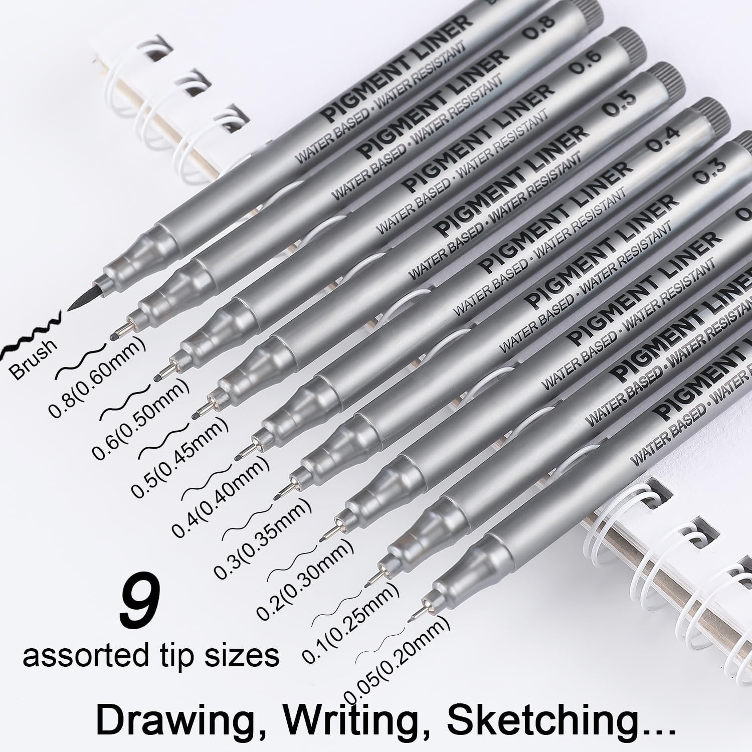 -Pen Fineliner Pens, Black Pigment Liner Multiliner Archival Ink  Fine Point Pens for Drawing, Sketching, Journaling, Doodling, 9 Pack