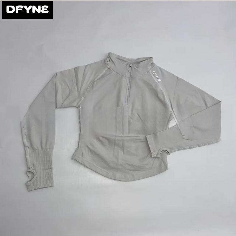Women's DFYNE Full-Zipper Matte Soft Nylon Blend Plus Size Long Sleeve Yoga Top - Breathable Slim Fit Workout Gear for Gym