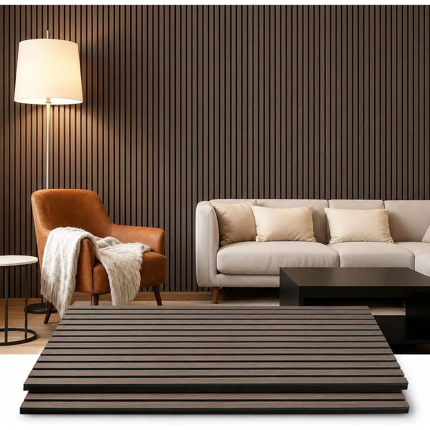 Walnut Acoustic Sound Panels (2 Pack, 0.6x23.6 in), High NRC Rating Polyester Fiber DIY Users Wall Panels, Soundproof Wooden Fluted Interior Wall Decor for Living Room, Bedroom (Covers ~16 sq.ft)